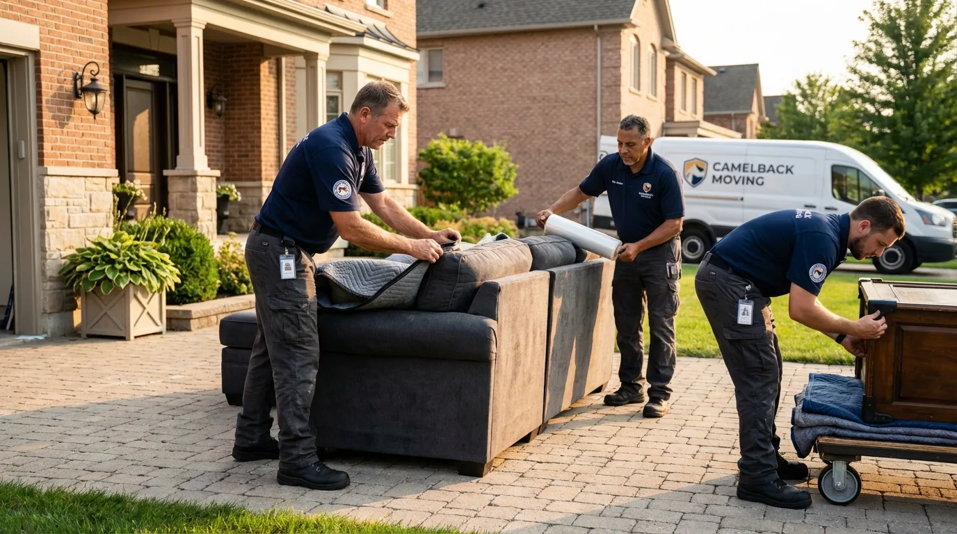Large estate moving crew wrapping furniture in Manly, IA