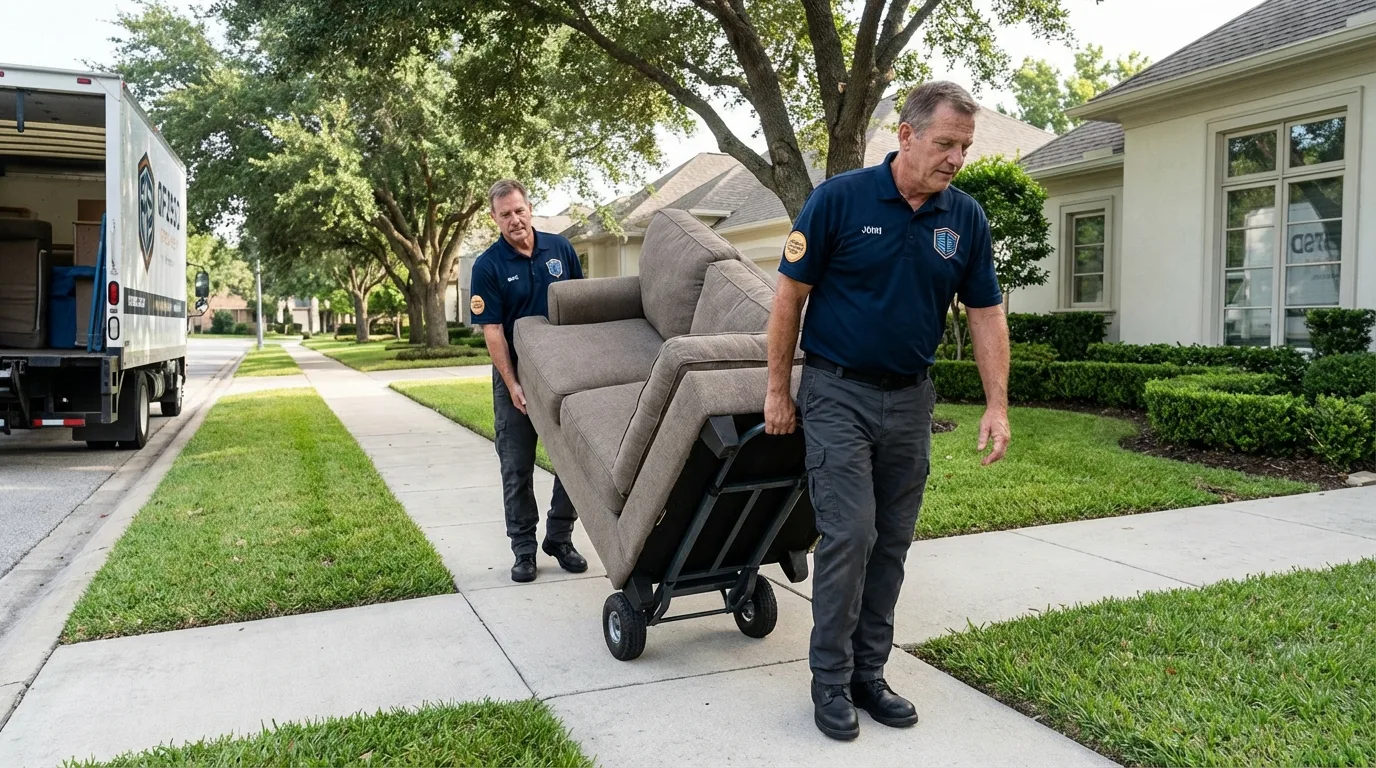 Local residential moving crew loading furniture in Manly, IA